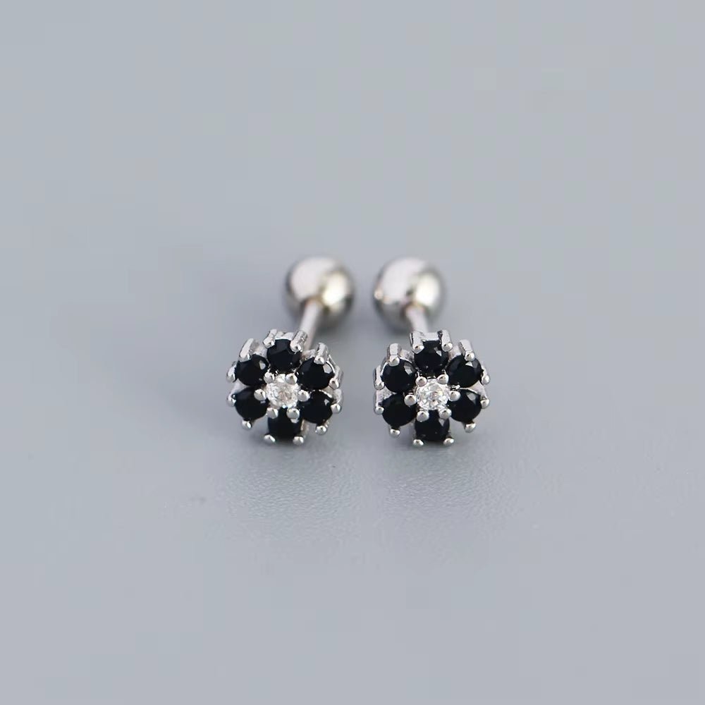 KR Colored Zircon Earrings S925 Sterling Silver Ins Style Flower Inlaid Diamond Screws Earrings Wholesale - MCROONS.COM