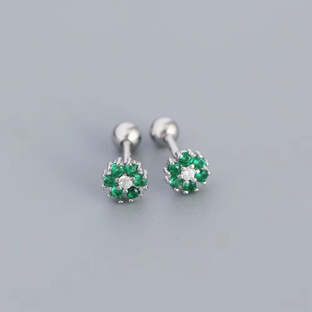 KR Colored Zircon Earrings S925 Sterling Silver Ins Style Flower Inlaid Diamond Screws Earrings Wholesale - MCROONS.COM