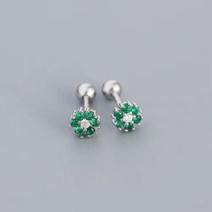 KR Colored Zircon Earrings S925 Sterling Silver Ins Style Flower Inlaid Diamond Screws Earrings Wholesale - MCROONS.COM