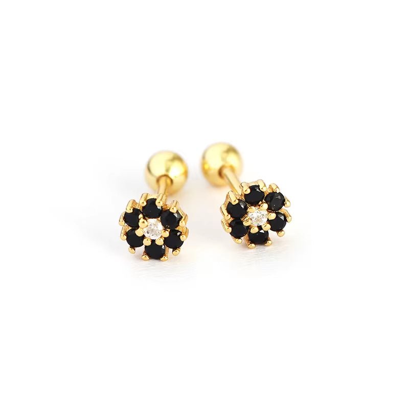 KR Colored Zircon Earrings S925 Sterling Silver Ins Style Flower Inlaid Diamond Screws Earrings Wholesale - MCROONS.COM