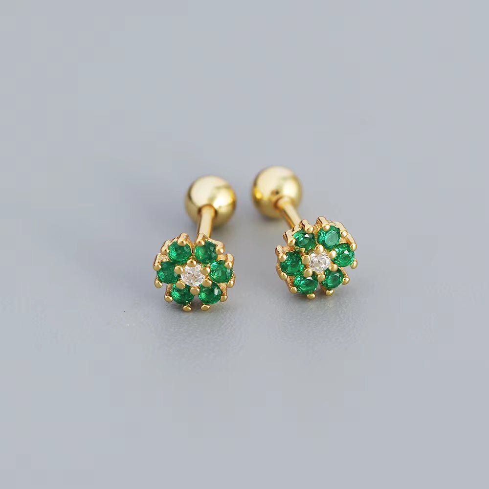KR Colored Zircon Earrings S925 Sterling Silver Ins Style Flower Inlaid Diamond Screws Earrings Wholesale - MCROONS.COM