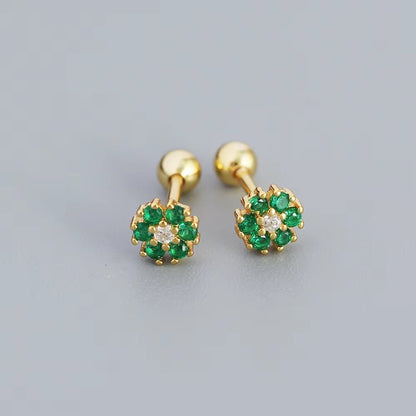 KR Colored Zircon Earrings S925 Sterling Silver Ins Style Flower Inlaid Diamond Screws Earrings Wholesale - MCROONS.COM
