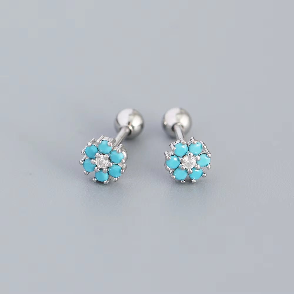 KR Colored Zircon Earrings S925 Sterling Silver Ins Style Flower Inlaid Diamond Screws Earrings Wholesale - MCROONS.COM