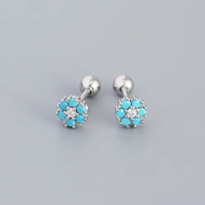 KR Colored Zircon Earrings S925 Sterling Silver Ins Style Flower Inlaid Diamond Screws Earrings Wholesale - MCROONS.COM