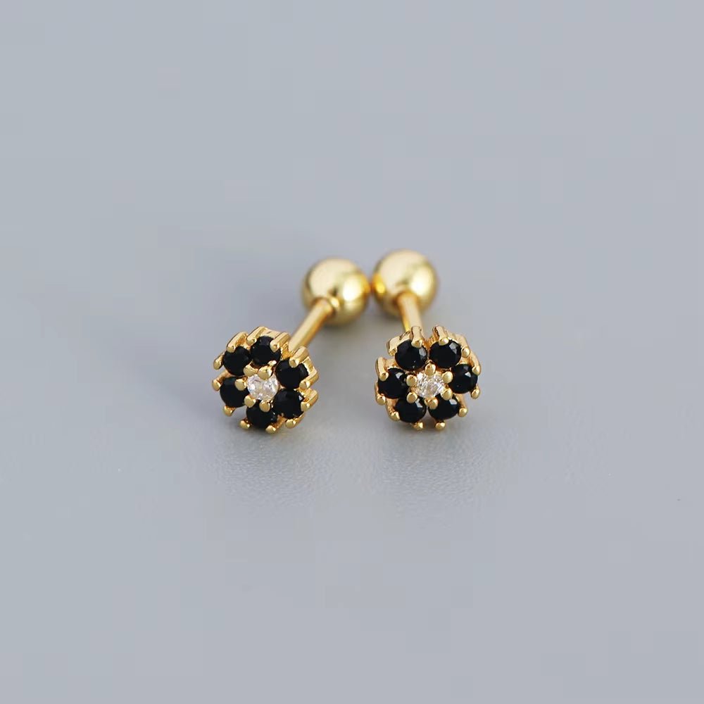 KR Colored Zircon Earrings S925 Sterling Silver Ins Style Flower Inlaid Diamond Screws Earrings Wholesale - MCROONS.COM