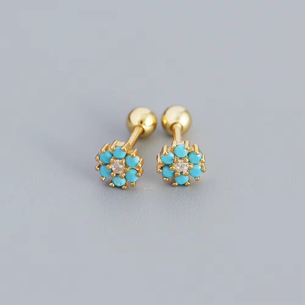 KR Colored Zircon Earrings S925 Sterling Silver Ins Style Flower Inlaid Diamond Screws Earrings Wholesale - MCROONS.COM