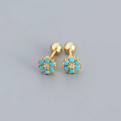 KR Colored Zircon Earrings S925 Sterling Silver Ins Style Flower Inlaid Diamond Screws Earrings Wholesale - MCROONS.COM