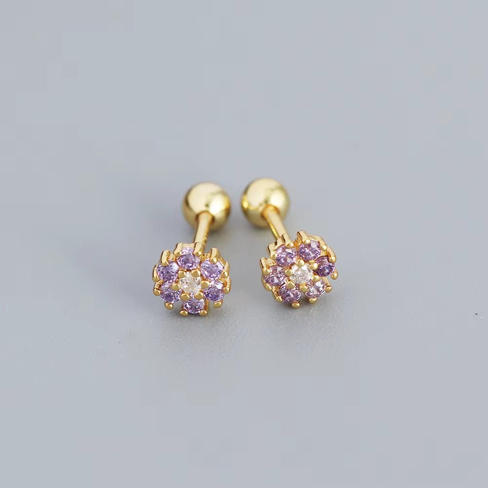 KR Colored Zircon Earrings S925 Sterling Silver Ins Style Flower Inlaid Diamond Screws Earrings Wholesale - MCROONS.COM