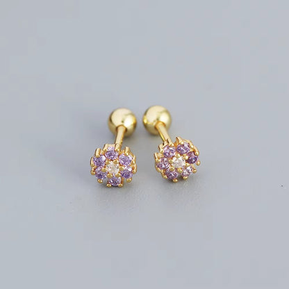 KR Colored Zircon Earrings S925 Sterling Silver Ins Style Flower Inlaid Diamond Screws Earrings Wholesale - MCROONS.COM