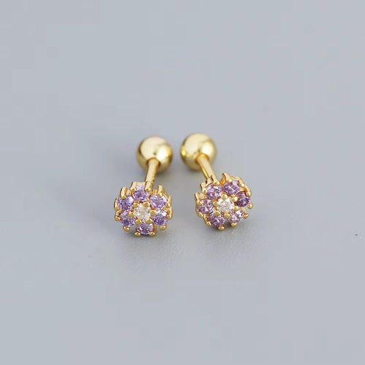 KR Colored Zircon Earrings S925 Sterling Silver Ins Style Flower Inlaid Diamond Screws Earrings Wholesale - MCROONS.COM