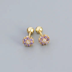KR Colored Zircon Earrings S925 Sterling Silver Ins Style Flower Inlaid Diamond Screws Earrings Wholesale