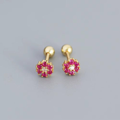 KR Colored Zircon Earrings S925 Sterling Silver Ins Style Flower Inlaid Diamond Screws Earrings Wholesale - MCROONS.COM