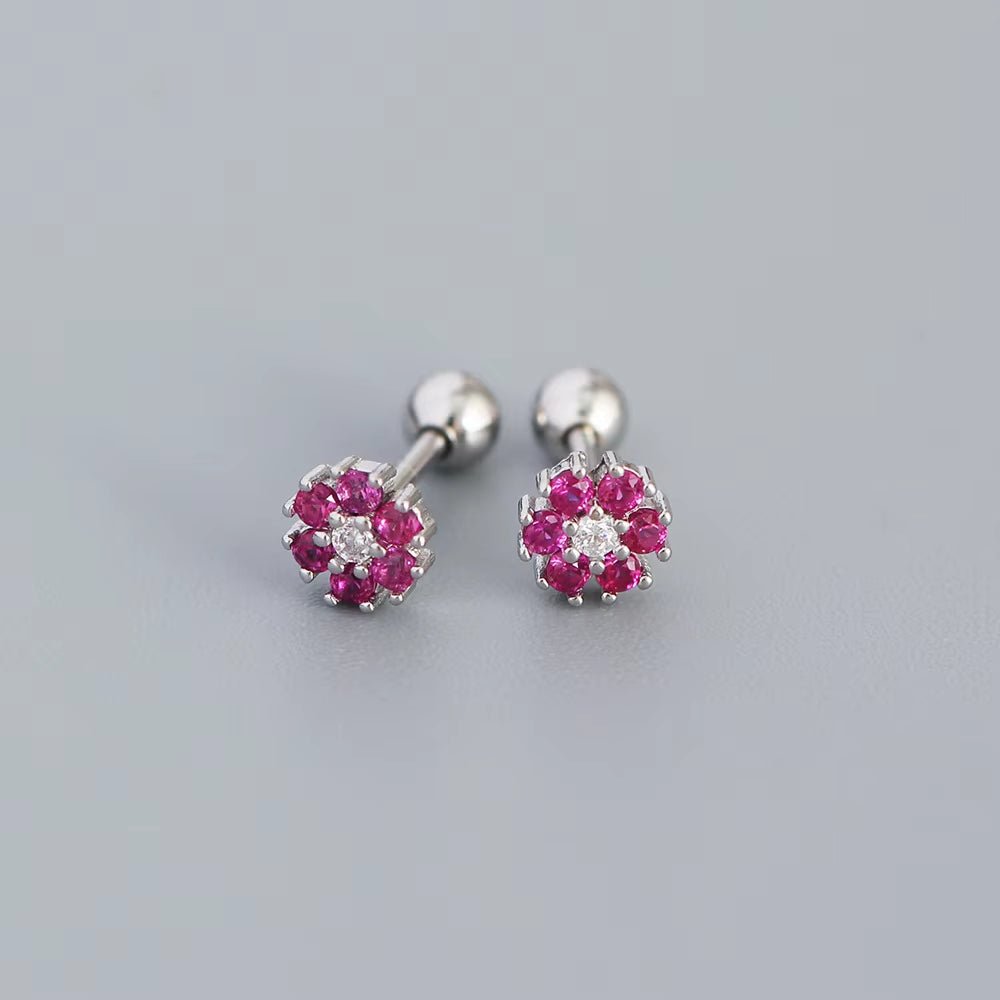 KR Colored Zircon Earrings S925 Sterling Silver Ins Style Flower Inlaid Diamond Screws Earrings Wholesale - MCROONS.COM