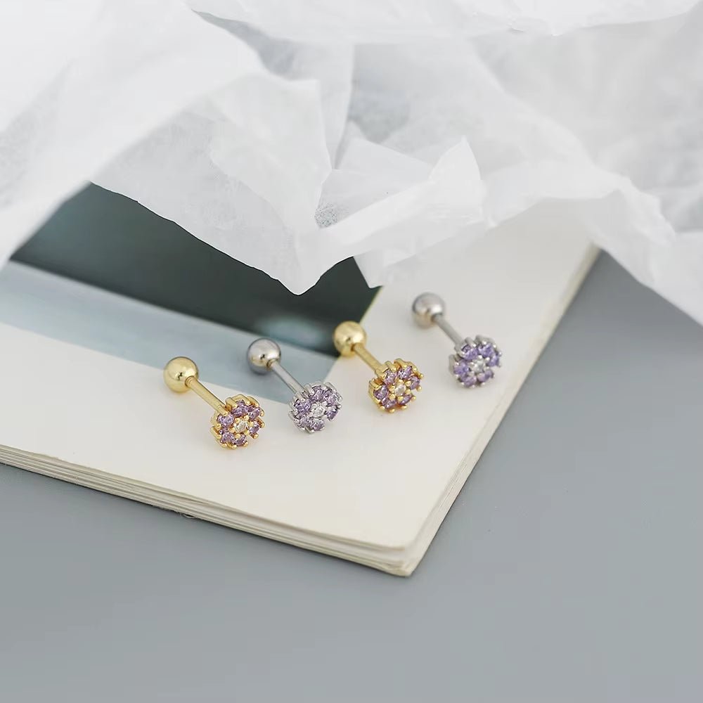 KR Colored Zircon Earrings S925 Sterling Silver Ins Style Flower Inlaid Diamond Screws Earrings Wholesale - MCROONS.COM