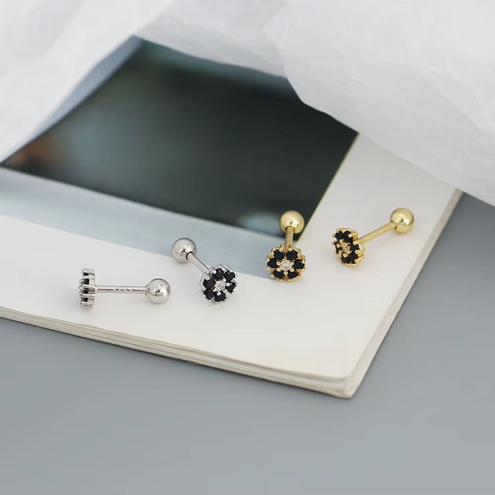 KR Colored Zircon Earrings S925 Sterling Silver Ins Style Flower Inlaid Diamond Screws Earrings Wholesale - MCROONS.COM