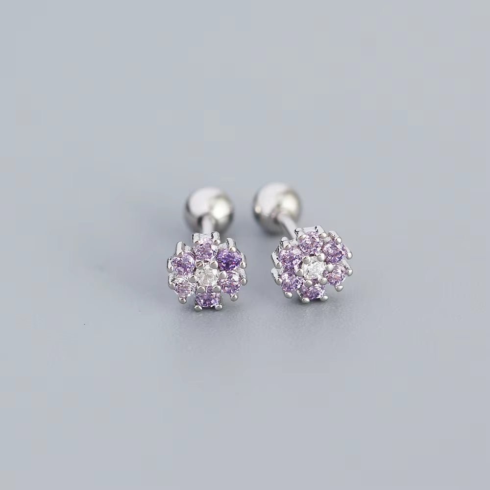 KR Colored Zircon Earrings S925 Sterling Silver Ins Style Flower Inlaid Diamond Screws Earrings Wholesale - MCROONS.COM