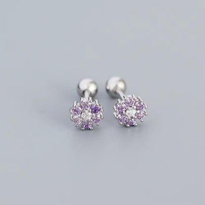 KR Colored Zircon Earrings S925 Sterling Silver Ins Style Flower Inlaid Diamond Screws Earrings Wholesale - MCROONS.COM