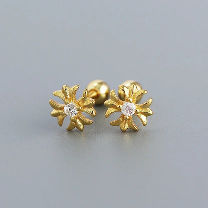 KR S925 Silver Instagram Flower Set Diamond Mini Screw Ear Studs Earbone Studs Sweet Earrings - MCROONS.COM