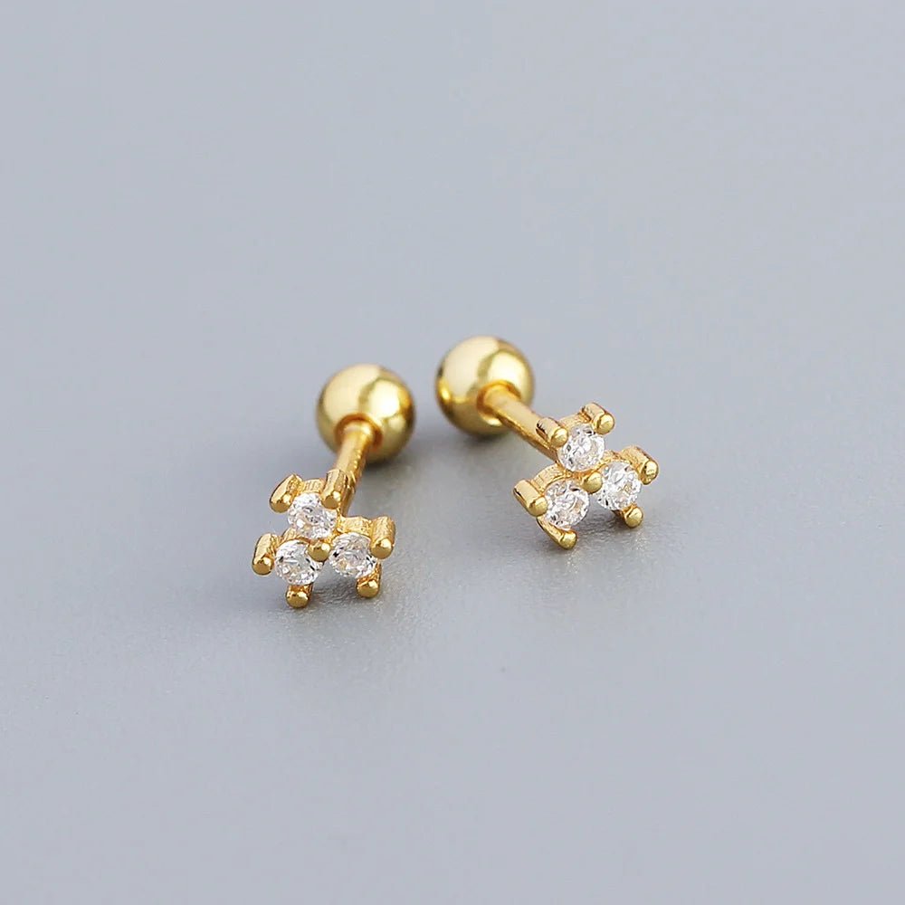 KR S925 Silver Instagram Flower Set Diamond Mini Screw Ear Studs Earbone Studs Sweet Earrings - MCROONS.COM