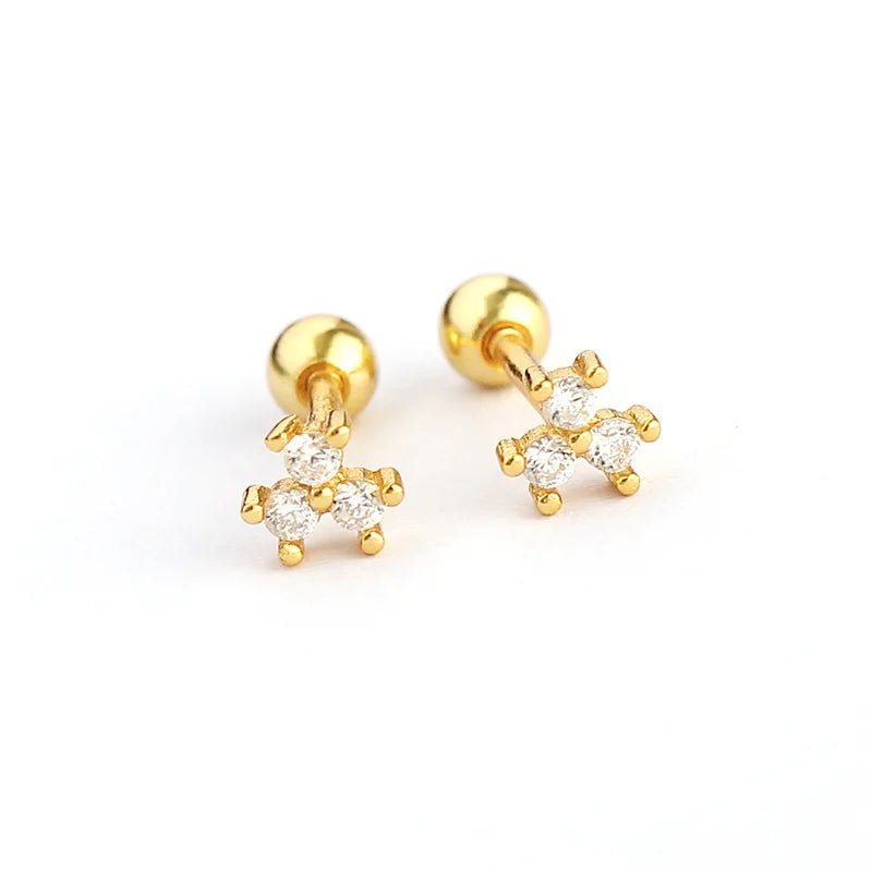 KR S925 Silver Instagram Flower Set Diamond Mini Screw Ear Studs Earbone Studs Sweet Earrings - MCROONS.COM