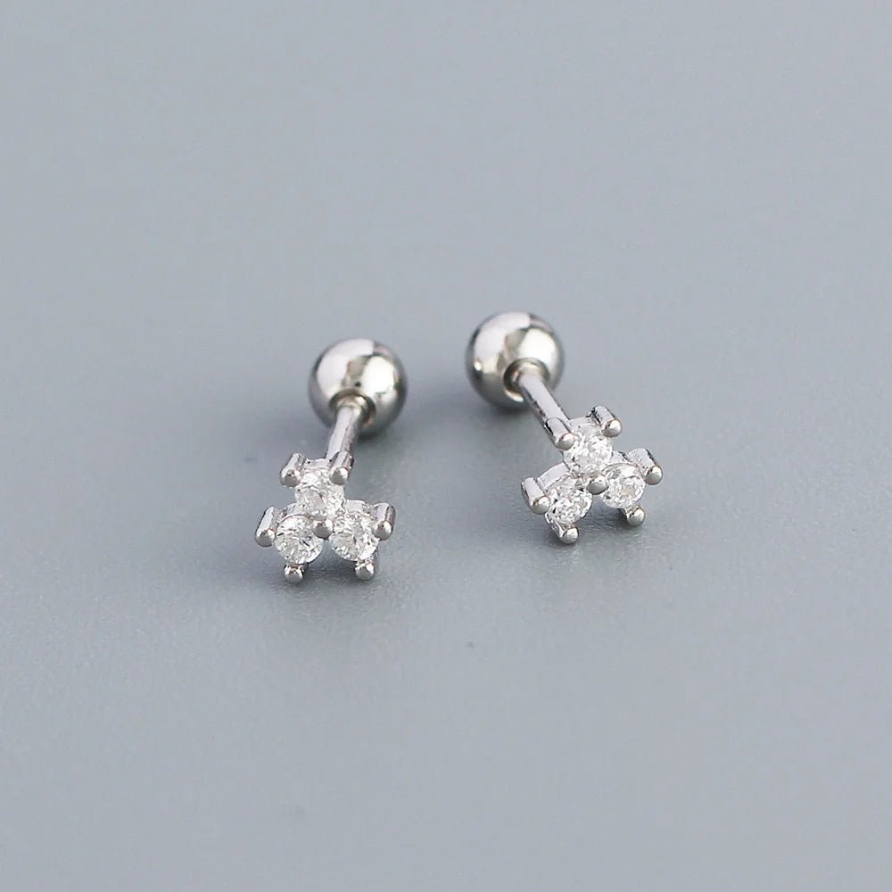 KR S925 Silver Instagram Flower Set Diamond Mini Screw Ear Studs Earbone Studs Sweet Earrings - MCROONS.COM