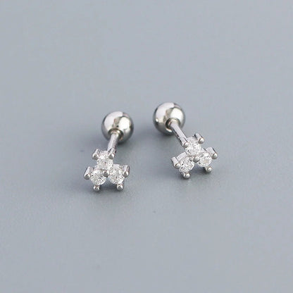 KR S925 Silver Instagram Flower Set Diamond Mini Screw Ear Studs Earbone Studs Sweet Earrings - MCROONS.COM