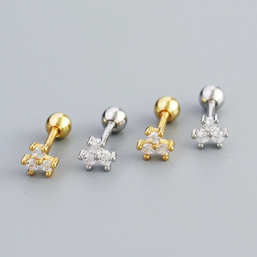 KR S925 Silver Instagram Flower Set Diamond Mini Screw Ear Studs Earbone Studs Sweet Earrings - MCROONS.COM
