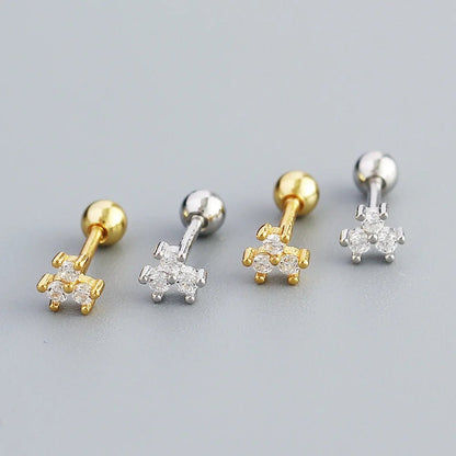 KR S925 Silver Instagram Flower Set Diamond Mini Screw Ear Studs Earbone Studs Sweet Earrings - MCROONS.COM