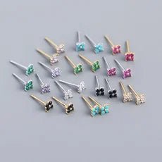 KR Simple Diamond S925 Silver INS Four Leaf Flower Earrings Sweet and Small Colorful Flower Earrings - MCROONS.COM