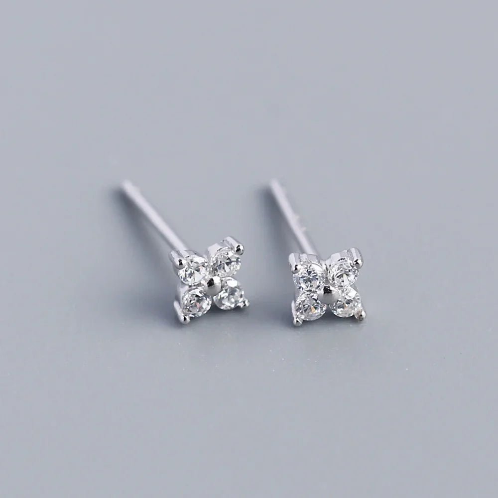 KR Simple Diamond S925 Silver INS Four Leaf Flower Earrings Sweet and Small Colorful Flower Earrings - MCROONS.COM