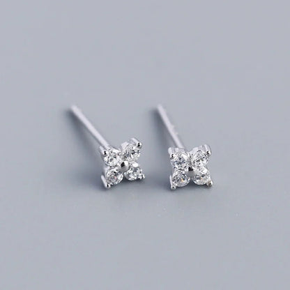 KR Simple Diamond S925 Silver INS Four Leaf Flower Earrings Sweet and Small Colorful Flower Earrings - MCROONS.COM