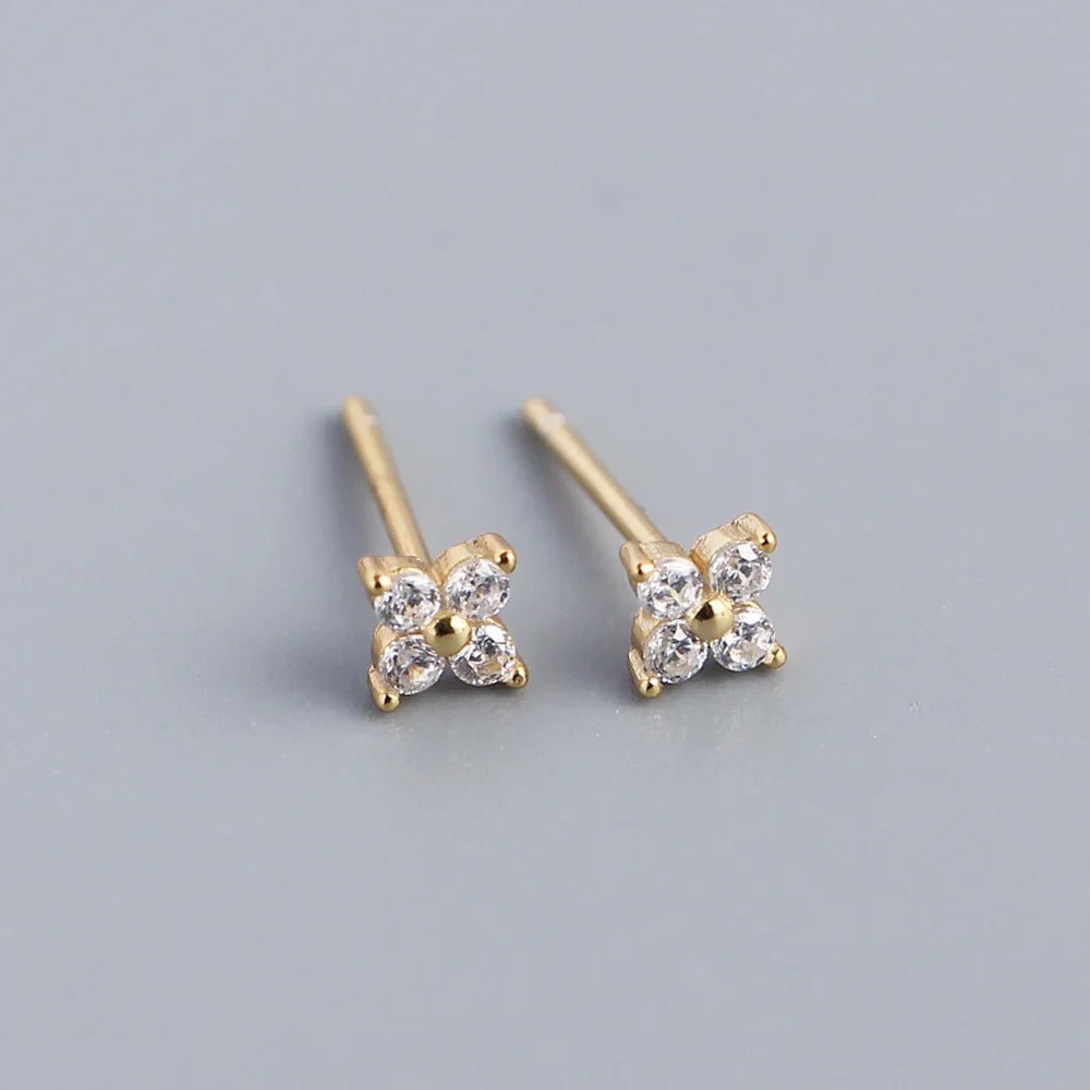 KR Simple Diamond S925 Silver INS Four Leaf Flower Earrings Sweet and Small Colorful Flower Earrings - MCROONS.COM