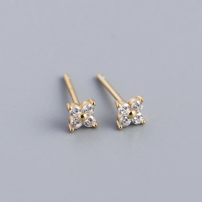 KR Simple Diamond S925 Silver INS Four Leaf Flower Earrings Sweet and Small Colorful Flower Earrings - MCROONS.COM