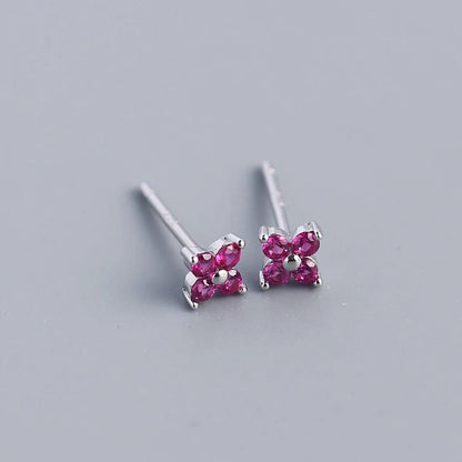 KR Simple Diamond S925 Silver INS Four Leaf Flower Earrings Sweet and Small Colorful Flower Earrings - MCROONS.COM