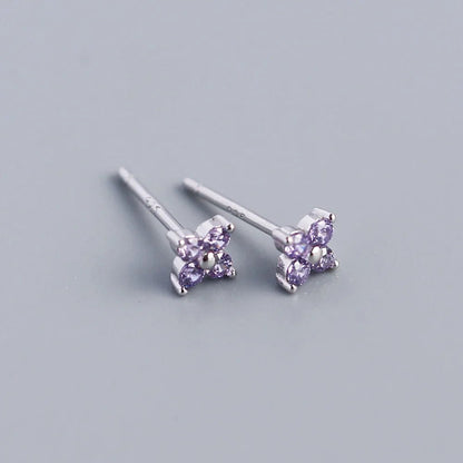 KR Simple Diamond S925 Silver INS Four Leaf Flower Earrings Sweet and Small Colorful Flower Earrings - MCROONS.COM
