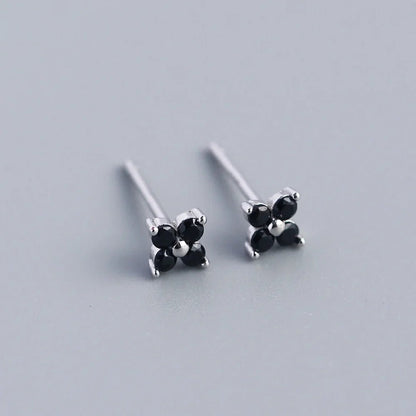 KR Simple Diamond S925 Silver INS Four Leaf Flower Earrings Sweet and Small Colorful Flower Earrings - MCROONS.COM