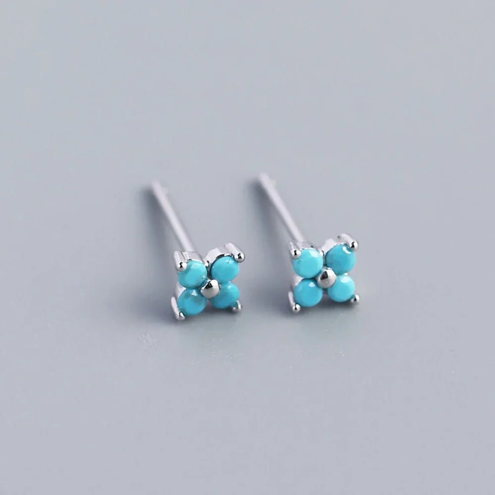 KR Simple Diamond S925 Silver INS Four Leaf Flower Earrings Sweet and Small Colorful Flower Earrings - MCROONS.COM