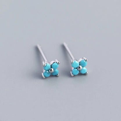KR Simple Diamond S925 Silver INS Four Leaf Flower Earrings Sweet and Small Colorful Flower Earrings - MCROONS.COM