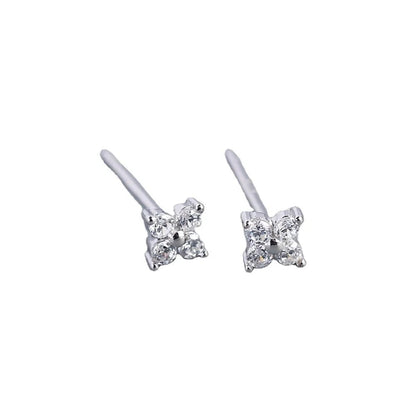 KR Simple Diamond S925 Silver INS Four Leaf Flower Earrings Sweet and Small Colorful Flower Earrings - MCROONS.COM