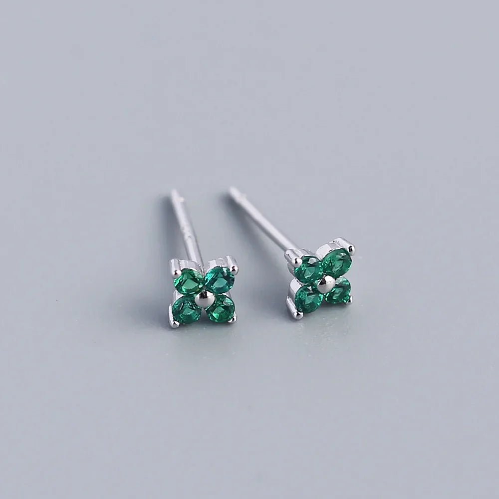 KR Simple Diamond S925 Silver INS Four Leaf Flower Earrings Sweet and Small Colorful Flower Earrings - MCROONS.COM