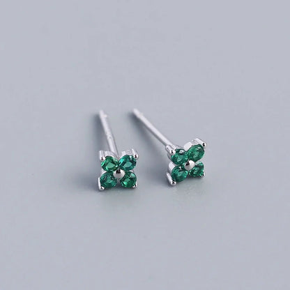 KR Simple Diamond S925 Silver INS Four Leaf Flower Earrings Sweet and Small Colorful Flower Earrings - MCROONS.COM
