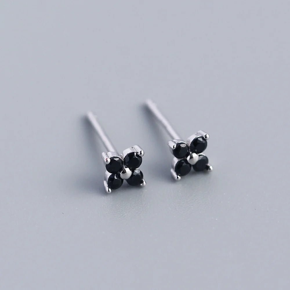 KR Simple Diamond S925 Silver INS Four Leaf Flower Earrings Sweet and Small Colorful Flower Earrings - MCROONS.COM