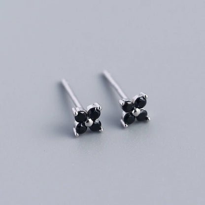 KR Simple Diamond S925 Silver INS Four Leaf Flower Earrings Sweet and Small Colorful Flower Earrings - MCROONS.COM