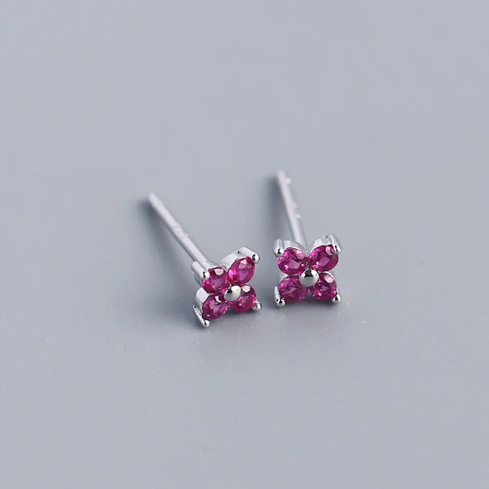 KR Simple Diamond S925 Silver INS Four Leaf Flower Earrings Sweet and Small Colorful Flower Earrings - MCROONS.COM