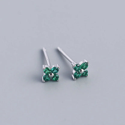 KR Simple Diamond S925 Silver INS Four Leaf Flower Earrings Sweet and Small Colorful Flower Earrings - MCROONS.COM