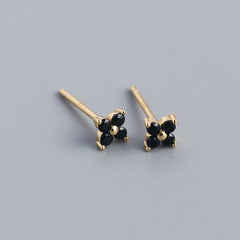 KR Simple Diamond S925 Silver INS Four Leaf Flower Earrings Sweet and Small Colorful Flower Earrings