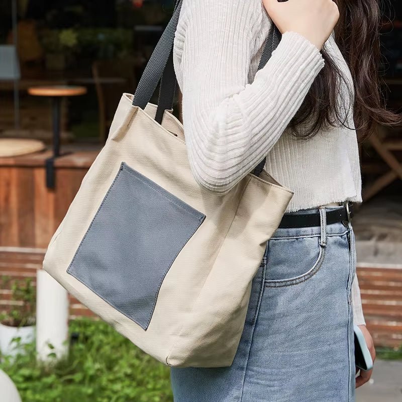 Latest Sustainable Tote Bag Cotton Canvas Shopping Bag Ladies Casual Durable Commute Shoulder Bag - MCROONS.COM
