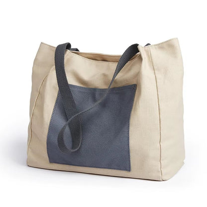 Latest Sustainable Tote Bag Cotton Canvas Shopping Bag Ladies Casual Durable Commute Shoulder Bag - MCROONS.COM
