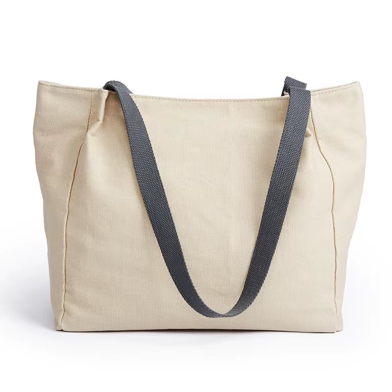 Latest Sustainable Tote Bag Cotton Canvas Shopping Bag Ladies Casual Durable Commute Shoulder Bag - MCROONS.COM