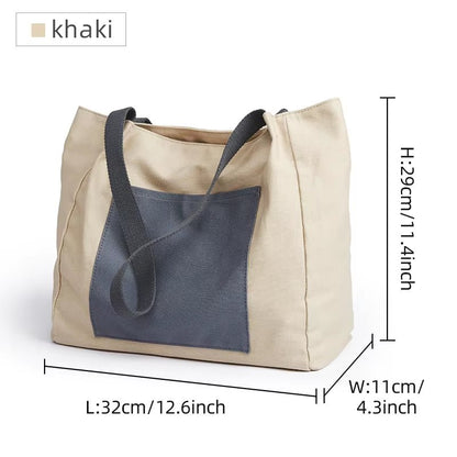 Latest Sustainable Tote Bag Cotton Canvas Shopping Bag Ladies Casual Durable Commute Shoulder Bag - MCROONS.COM